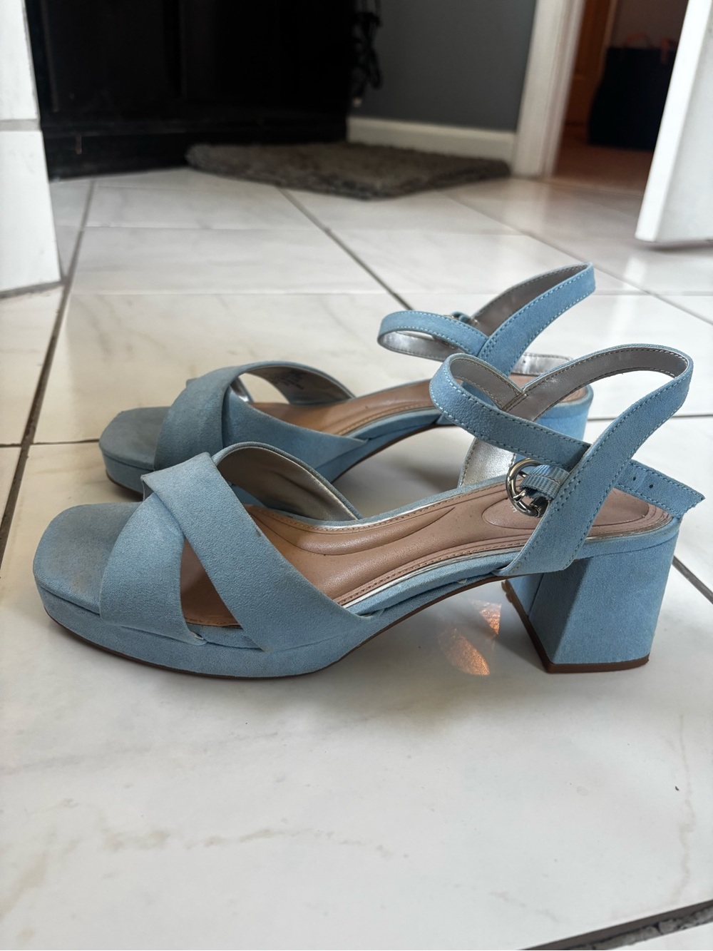 Katie and Kelly Light Blue Strappy Block Heel Sandals - Picture 2 of 3
